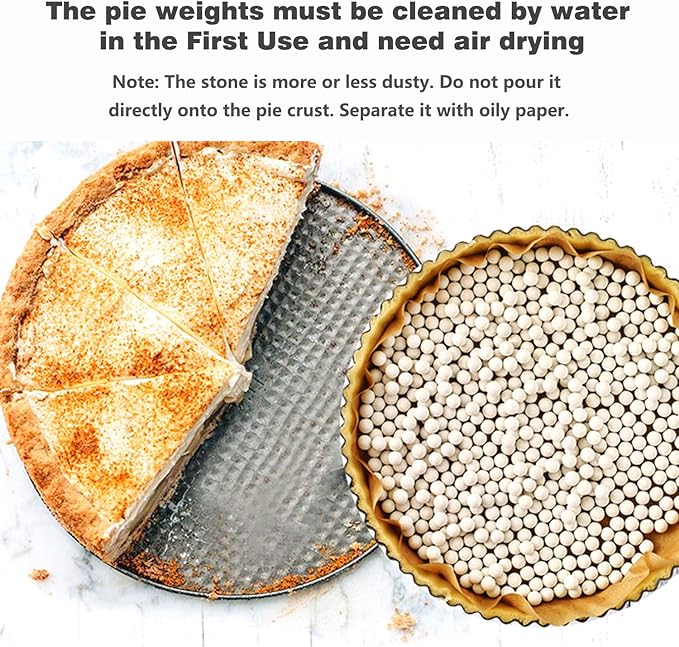 Hommtina 2.2Lb Ceramic Pie Weights Baking Beans Pie Crust Reusable 10mm Weights Natural Ceramic Stoneware with Wheat Straw Container (35 Oz Total) (Green)