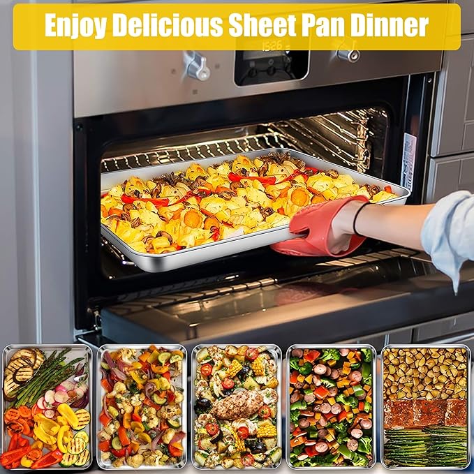 Homikit 2 Pack 16x12 Inch Stainless Steel Jelly Roll Pan Set, Non Stick