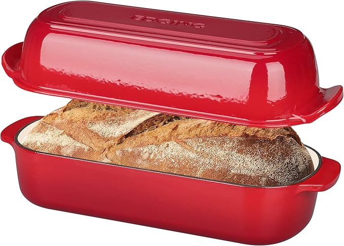 EDGING CASTING Enameled Cast Iron Loaf Pan with Lid, Bread pan, Dutch Oven Bread pan for Homemade Sourdough Bread Baking, 12.5x5.5 inch, 5qt, Red