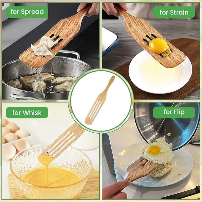 GEEKHOM Wooden Spurtle Set Bamboo Utensils: 13 Inch for Sourdough Starter, Mixing Scraping Serving, Reaching Jar Bottom, Nonstick Cookware 2 Set