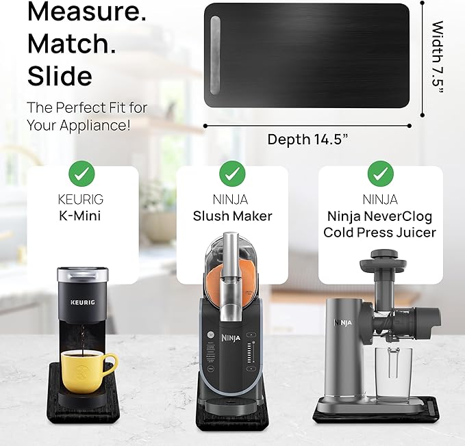 Ibyx Appliance Slider, Sliding Tray for Coffee Maker, 7.5 x 14.5 in, Black