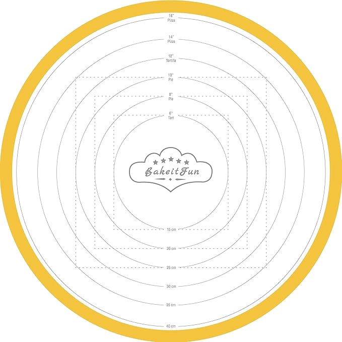 BakeitFun 17.75 Inch Round Silicone Pastry Mat | Non Stick BPA-Free | Metric & Imperial Guides | Oven Microwave Freezer Dishwasher Safe - 450 °F to -40 °F