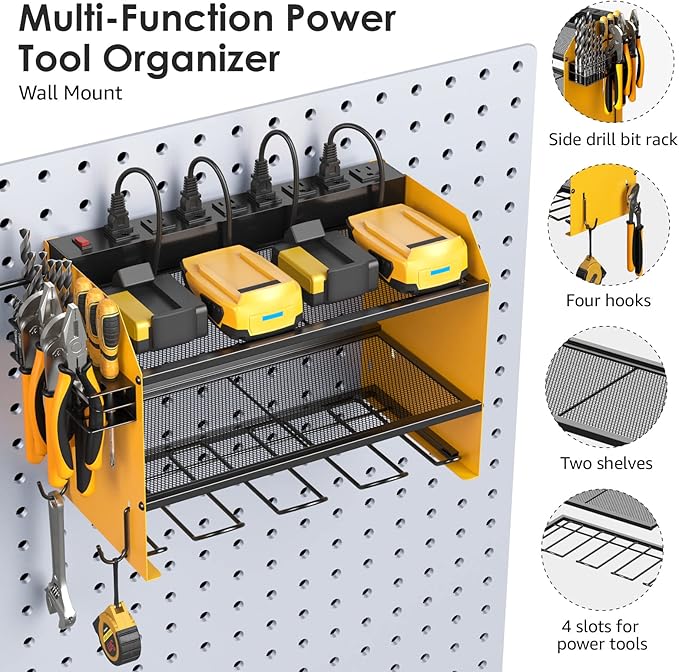 CCCEI Wall Mount Modular Tool Charging Organizer, Yellow, 1 Pack, 3 Tier.