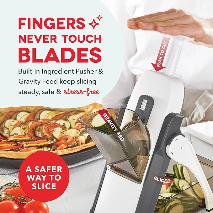 Dash Safe Slice® Mandoline - Compact, Foldable Food Slicer - Slice, Dice, Julienne & More - Perfect for Quick Food Prep - Recipe Guide Included - Cool Grey
