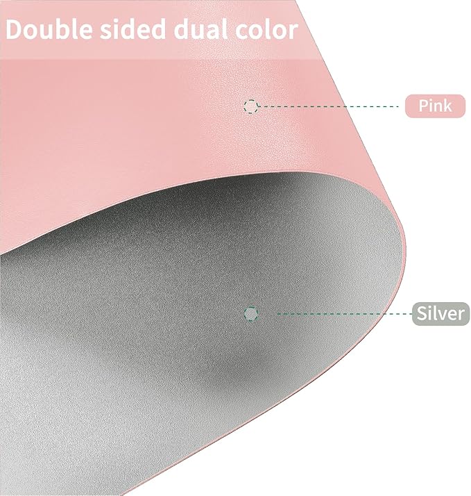 Zinkooat Faux Leather Table Cover,1.8mm Thick,30x48 Inch Desk Cover,Large Desk Mat,Table Protector,Table Cover Protector,Desk Top Cover,Table Tops Cut to Size(Pink+Silvery,30x48)