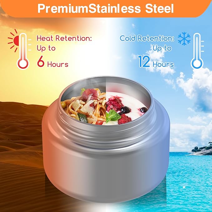 JoyYum Bento Box for Kids - Leak-Proof Bento Lunch Box with Insulated Thermo Food Jar - 4 Compartments, 1 Removable Divider, 1 Spoon, 1 Fork - Dishwasher Safe, BPA-Free (Navy blue)