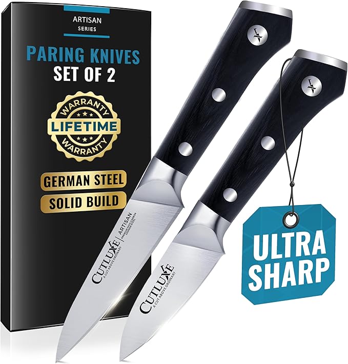 Cutluxe Paring Knife Set, 4" Fruit & 3" Peeling Knives – Razor Sharp