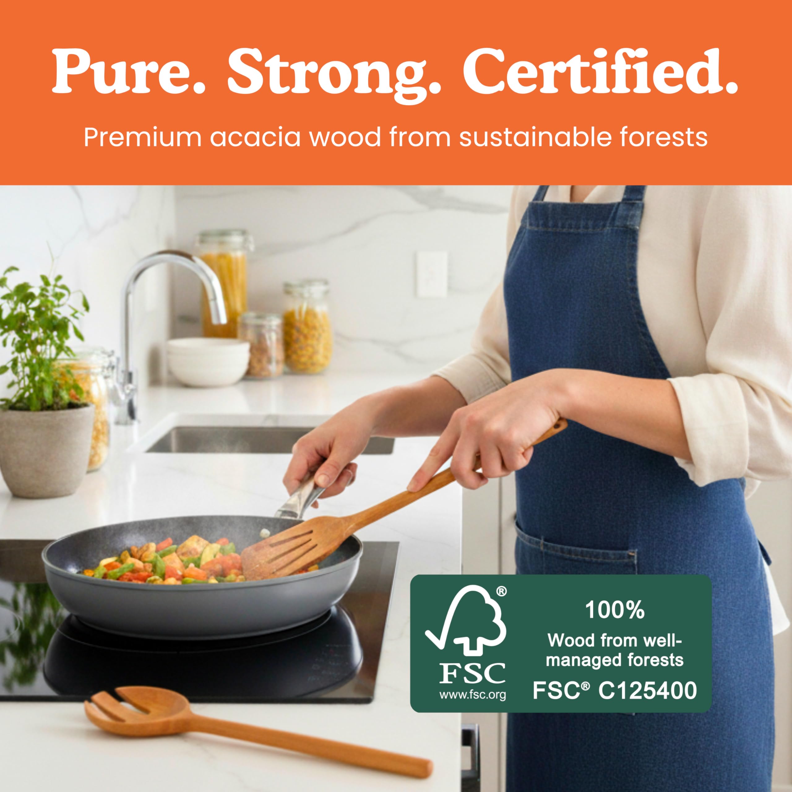 Non-Toxic Acacia Wooden Utensils Set, 6-Piece, Glue and Mineral Oil Free
