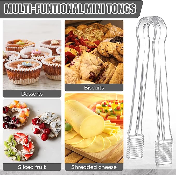 Didaey 8-Piece Plastic Tongs - Clear Mini Serving Utensils, 6.3 Inch Small Tongs for Food, Ice, Salad, Buffet, Weddings, Barbecue Party