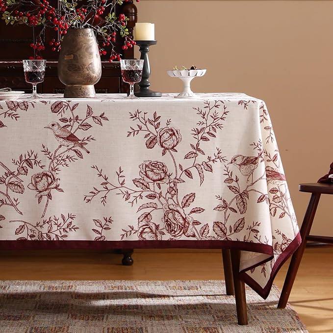 ISAENNE Designer French Linen Rectangular Tablecloth,71"x55"-Harmony