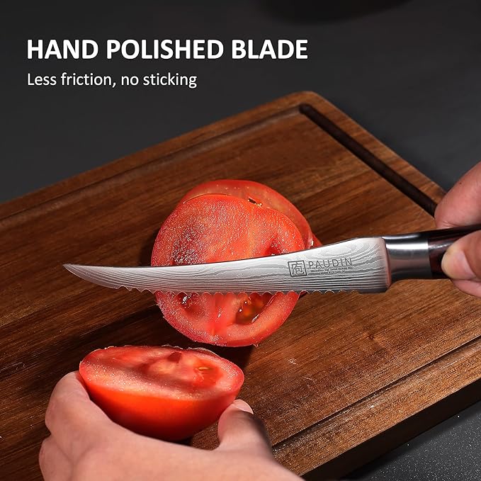 PAUDIN Tomato Knife, 5 inch Serrated Tomato Knife with Sheath