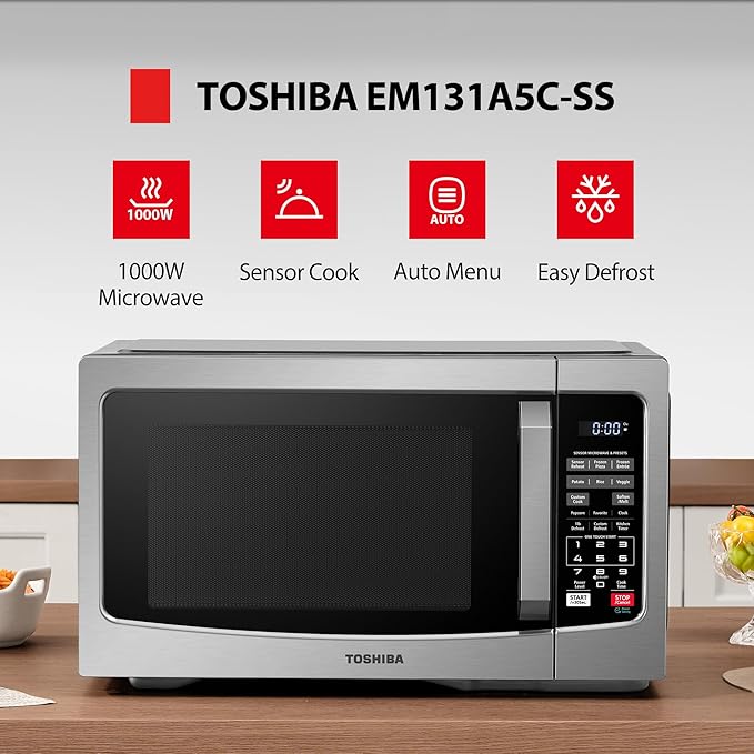 TOSHIBA Countertop Microwave Oven, 1.2 Cu.Ft, 1000W, Stainless Steel