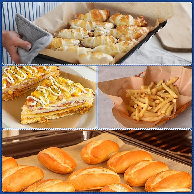 Vosda Parchment Paper Sheets for Baking 12-16 IN Precut Non-Stick Parchment Paper Unbleached Baking Sheet Paper for Air Fryer,Baking,Grilling,Steaming,Oven Suitable For Bread Cake Cookies 200p
