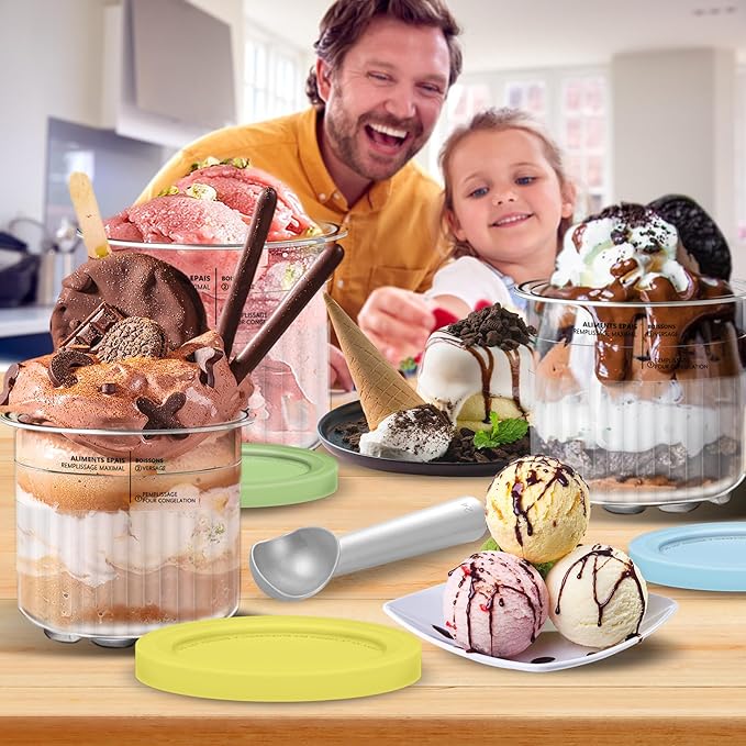 24 oz Deluxe Creami Pints and Lids for Ninja - 2 Pack 11-in-1 Creamy Icecream Containers Cups Jars Tubs Canisters Set, Smoothie Pot Compatible with NC501 NC500 Series Creamer Ice Cream Maker Machine