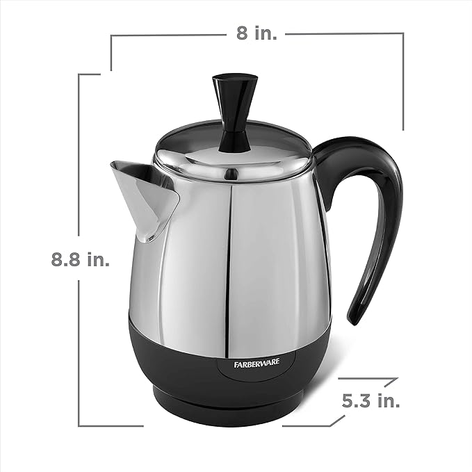 Farberware 12-Cup Stainless Steel Coffee Percolator, Automatic Keep Warm