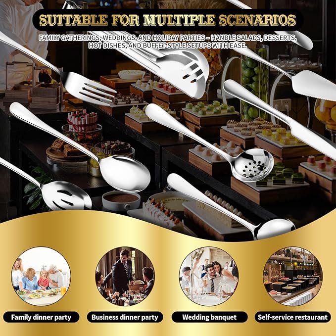 ZLMTZDJD 36-Piece Stainless Steel Serving Utensil Set – Complete Buffet Essentials with Spoons, Forks, Tongs, Ladle & More. Perfect for Wedding, Holiday, Catering, and Family Gatherings(Silver)