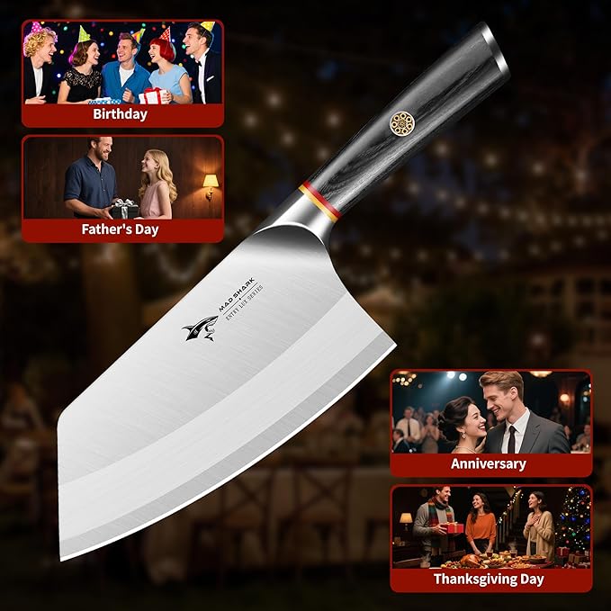 MAD SHARK 7 Inch Meat Cleaver Knife Professional German Stainless Steel