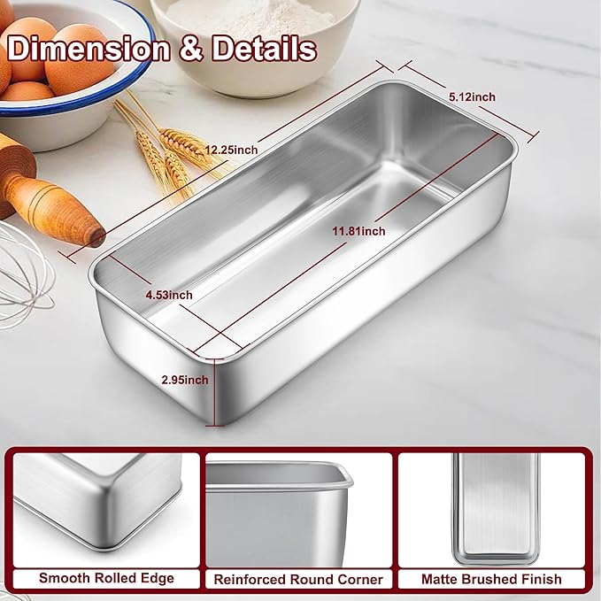 LIANYU 4 Pack 12 x 5 Inch Loaf Pans, Large Baking Pans Set