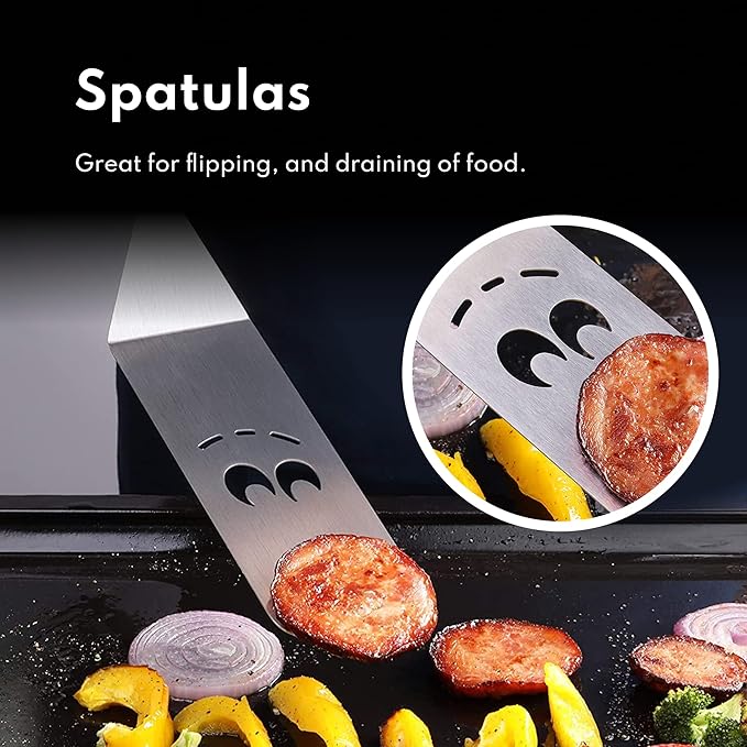 New Star Foodservice Stainless Steel BBQ/Griddle Tool Set, 6-Piece Set Includes Spatulas, Dough Scraper with Measurements, & Squeeze Bottle Set