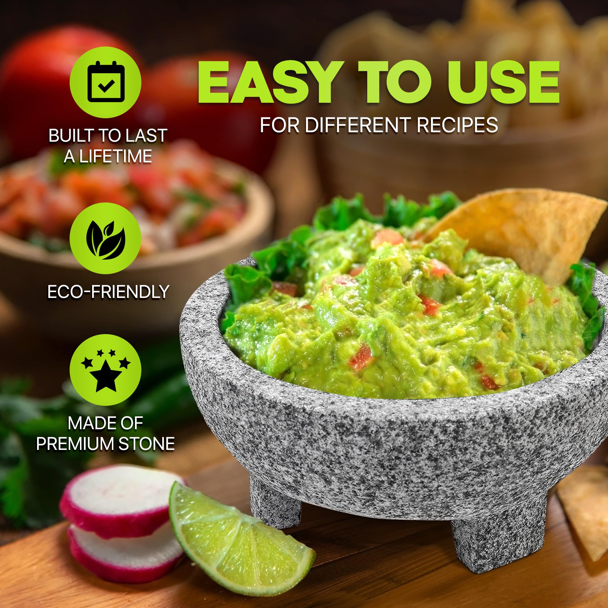 Umien Granite Mortar and Pestle Set 8-Inch (3.5-Cup), Molcajete, Grey