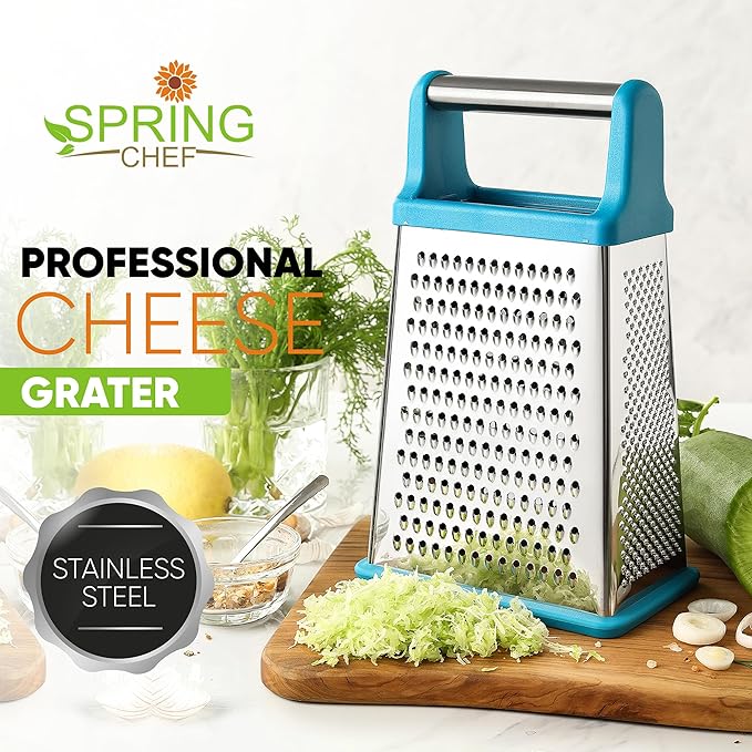 Spring Chef Stainless Steel XL Cheese Grater for Kitchen, Teal