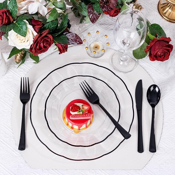 Supernal 300pcs Black Plastic Silverware, Disposable Cutlery Set