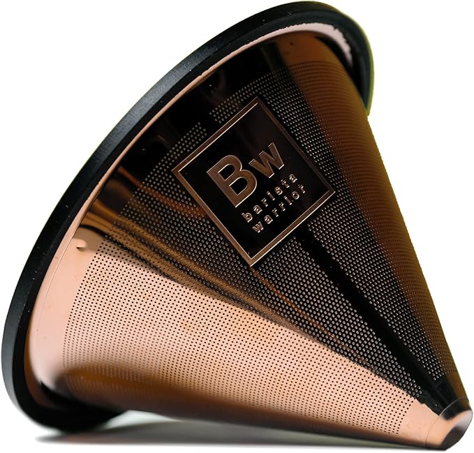 Barista Warrior Reusable Coffee Filter - Stainless Steel Pour Over Dripper, Compatible for Chemex, Hario V60 & Drippers, Easy to Clean Flavorful Brew Fine Mesh Coffee Filter - Copper
