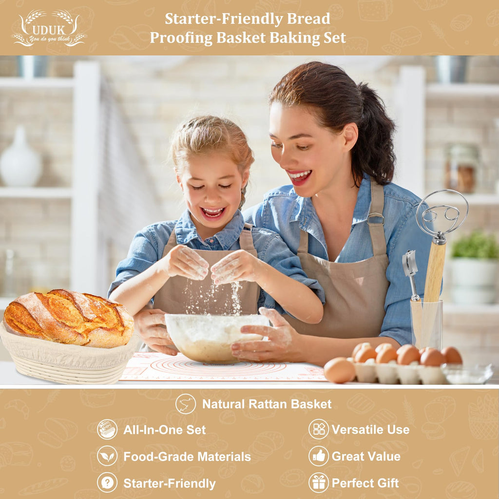 UDUK Sourdough Baking Kit, 10" & 9.6" Round Banneton Basket Set
