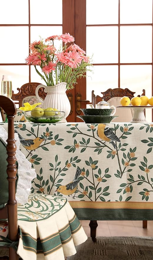 patdrea Designer French Linen Tablecloth,Rectangular,87"x55"-Warbler A
