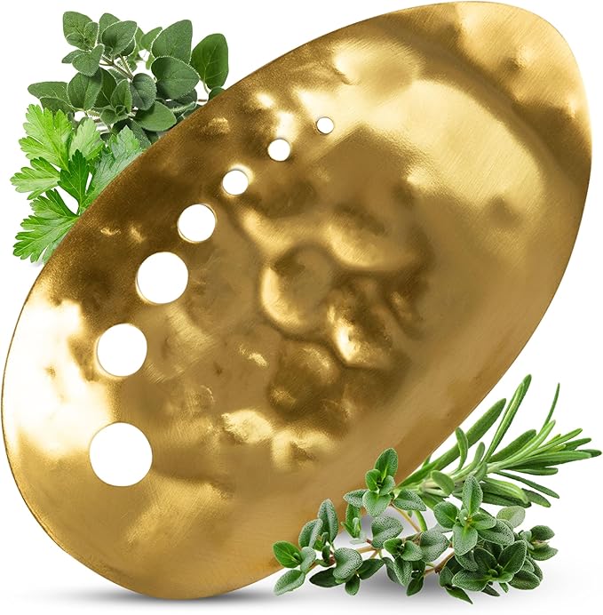 Brass Herb Stripper Bowl - Handmade with 7 Hole Sizes, Shreds and Catches