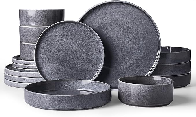 Famiware Annecy 16-Piece Stoneware Plates and Bowls, Misty Blue