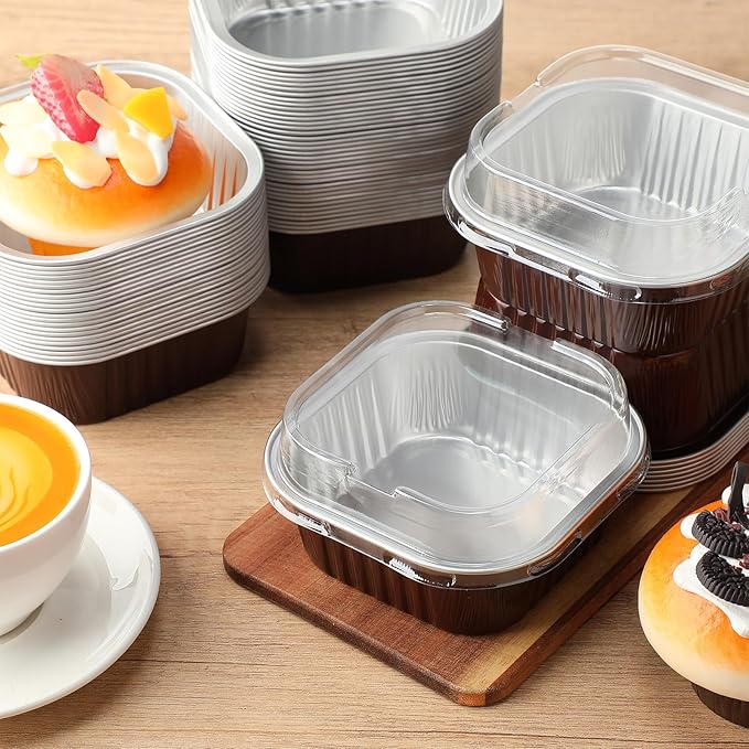 Aoriher 150 Pcs 10 oz Mini Cake Pans with Lids Brown