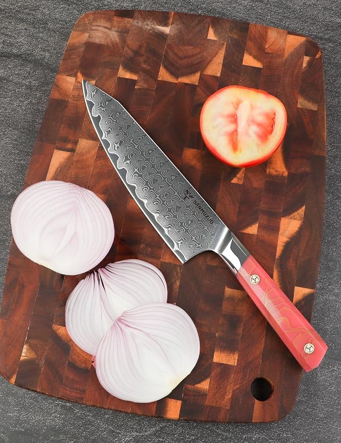 SANMUZUO Kitchen Chef Knife 8 Inch, Professional Kitchen Knife, Ultra Sharp Damascus Powder Steel with Full-tang Resin Handle, SHENG Series