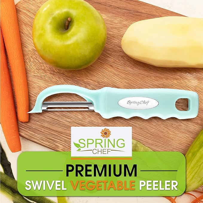 Spring Chef Swivel Vegetable Peeler for Kitchen w/Soft Grip Handle, Mint