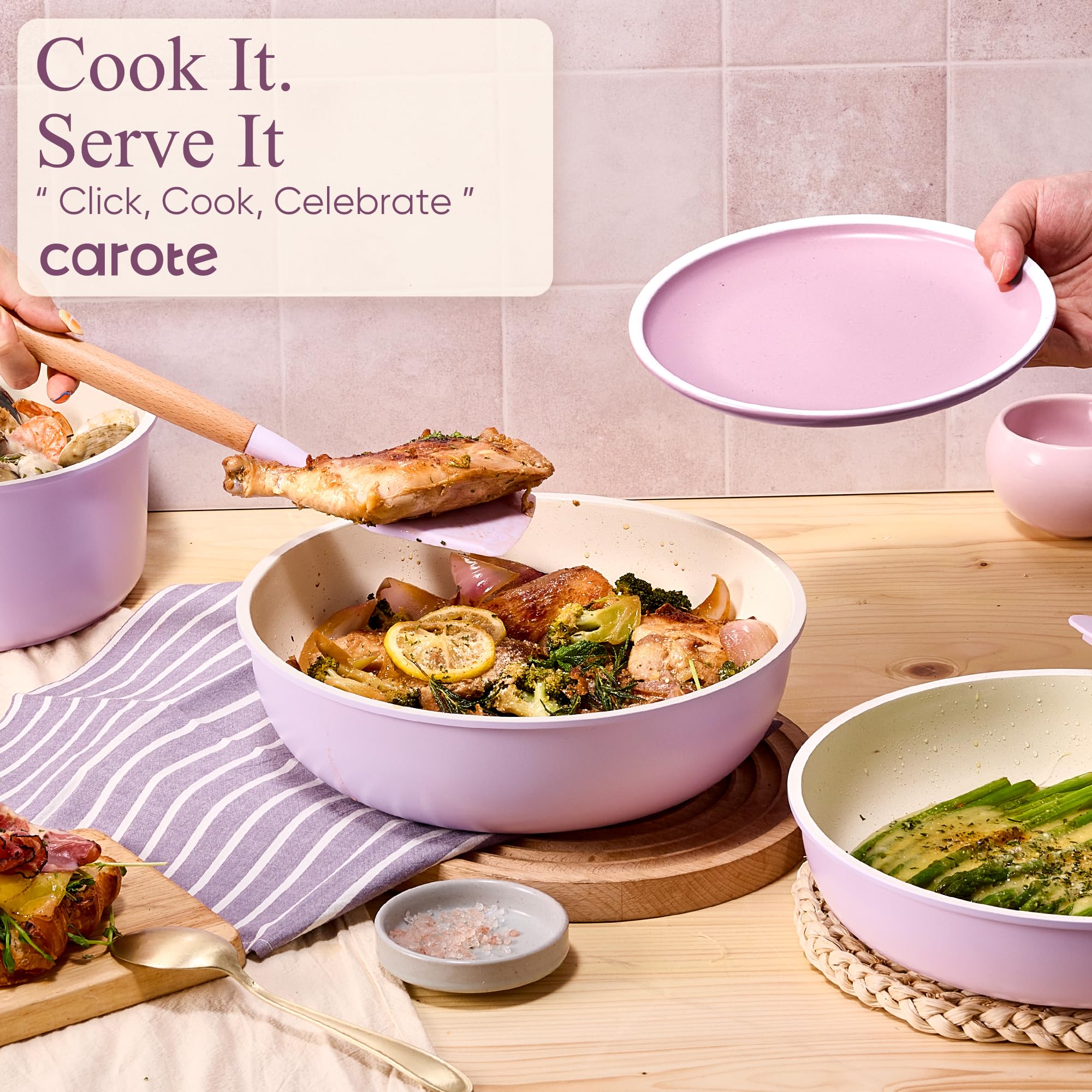 CAROTE 19pcs Pots and Pans Set Non Stick, Cookware Set Detachable Handle