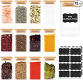 SHOWIN Glass Food Storage Jars Square 8oz, 12 Pack Glass Jars With Bamboo Lids, Kitchen Storage Containers For Spice, Candy, Cookie, Storage For Pantry Organizers