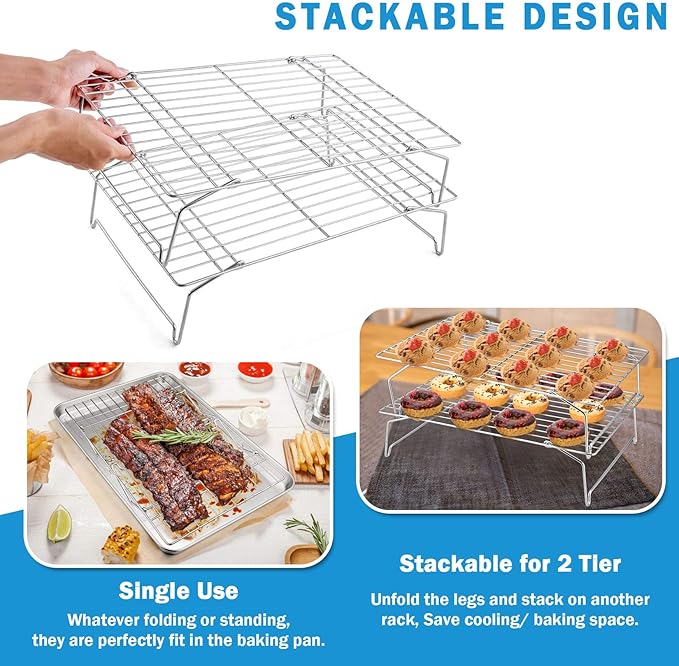P&P CHEF 16 Inch Baking Sheet with Rack Set, Pans with Stackable Racks