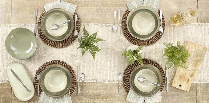 Oneida Organic Shades Sage Green Stoneware 2-Piece Serving Platter Set