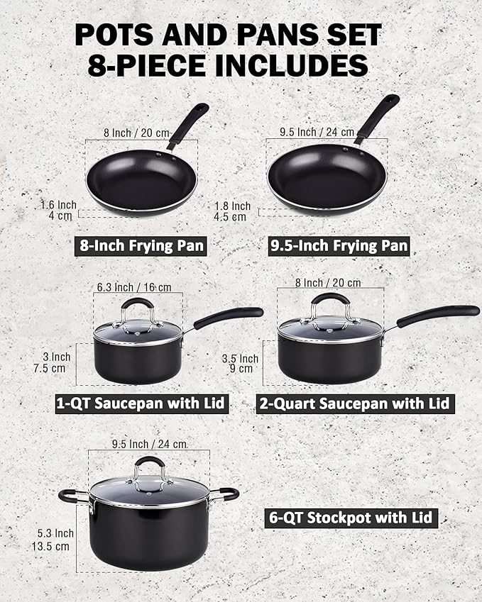 Cook N Home 8-Piece Nonstick Pot and Pan Set with Lid Induction Compatible