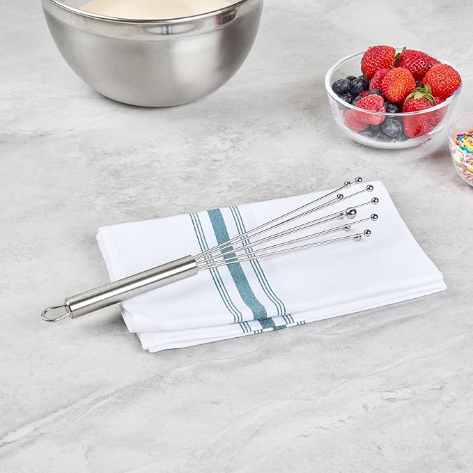 Restaurantware 10.5 in Stainless Steel Ball Whisk - 24 Pack - German Standard Egg Beater with Ergonomic Handle, Dishwasher Safe - Manual Mixer Cooking Whisk for Baking, Stirring, Sauces, Beating