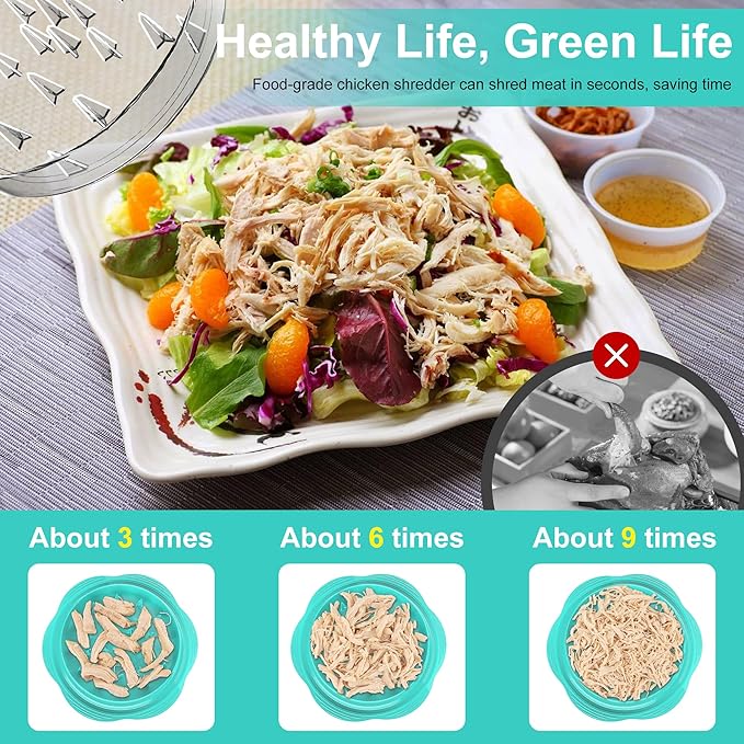 Chicken Shredder Tool Twist Large Meat Shredder with Brush&Fork, Mint Green