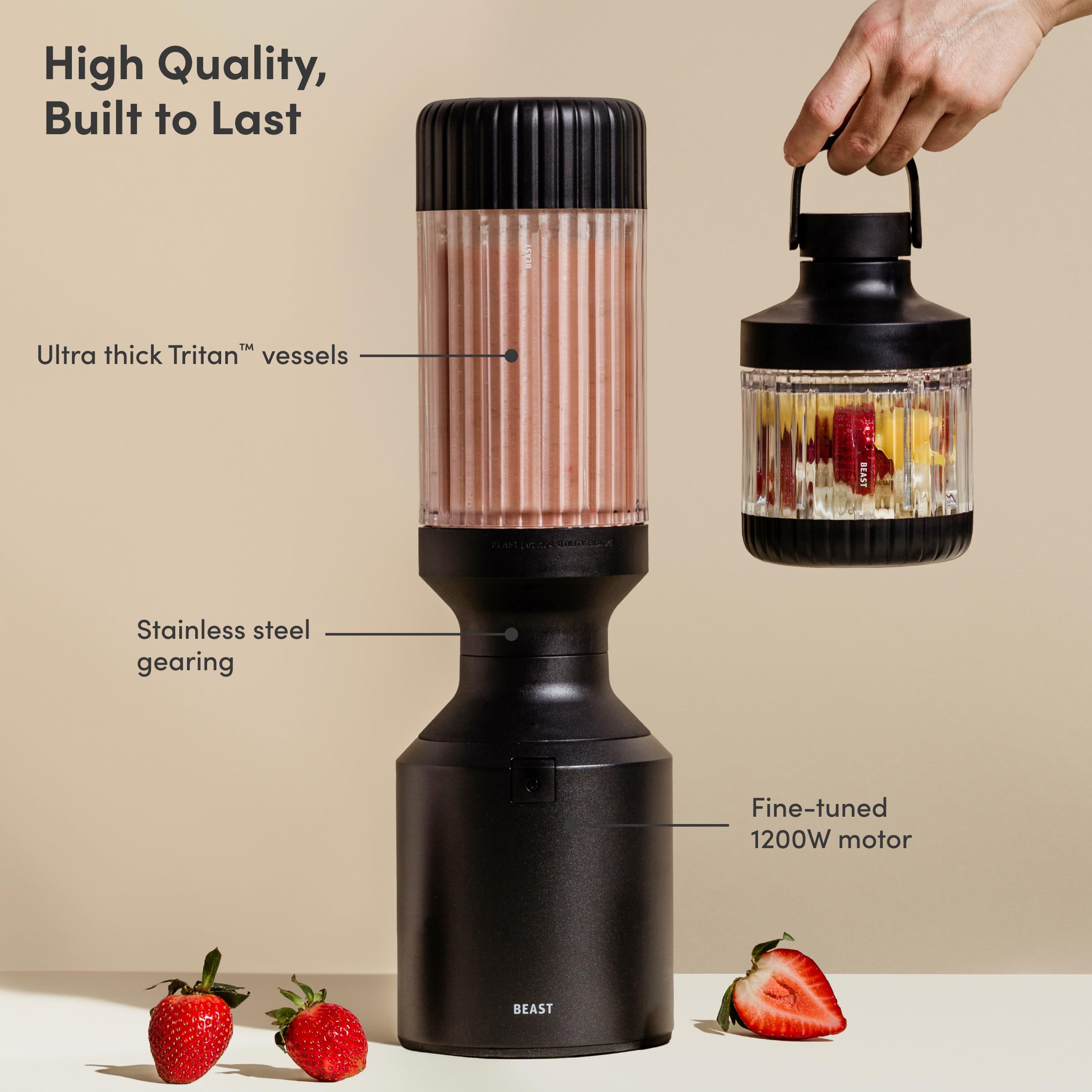 Beast Mega 1200 Plus Countertop Blender, XL Vessel, Carbon Black, 1200W