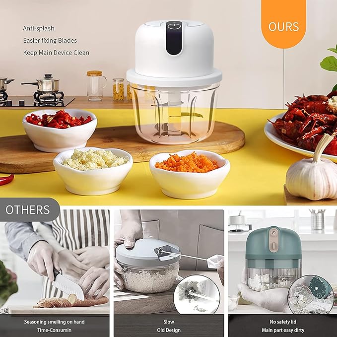 1.5 CUP Garlic Chopper,Electric Mini Food Processor,Portable Veggie Chopper