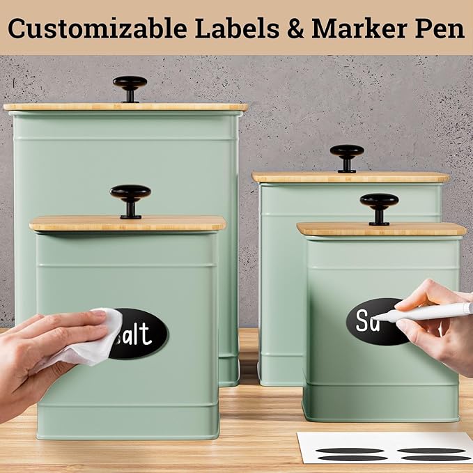Kitchen Canisters for Countertop Set of 4 w/ Chalkboard Labels & Marker Pen
