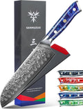 SANMUZUO Santoku Knife - 7 inch - Xuan Series - VG10 Damascus Steel Kitchen Knife - Resin Handle (Sapphire Blue)