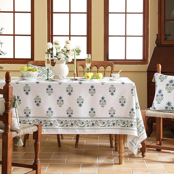 ISAENNE Designer French Linen Rectangular Tablecloth,87"x55"-Mosella F