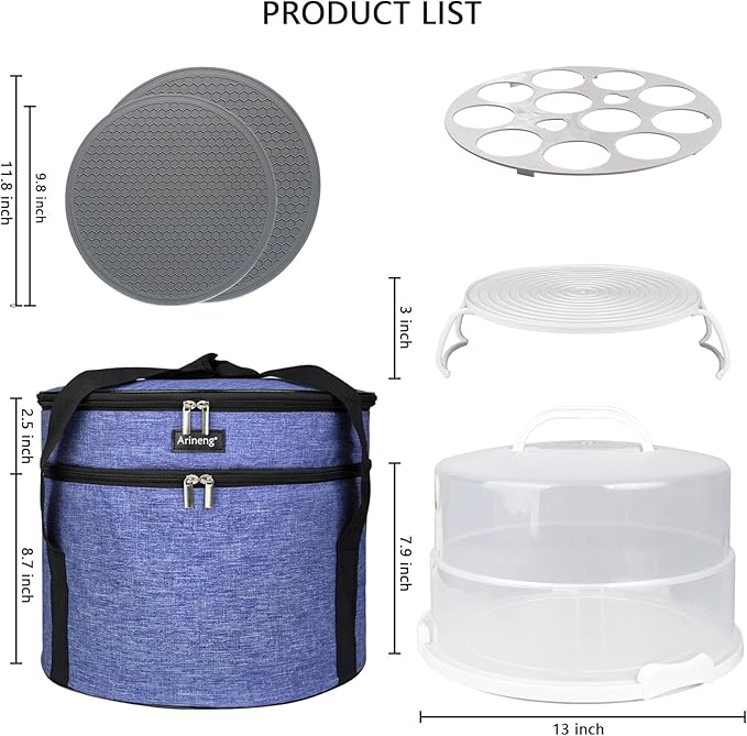 Arineng 12 Inch Cake Carrier with Lid & Handle BPA-Free Cake Transport Container, Includes Insulated Bag, Cupcake & Pie Holders for Secure Dessert Delivery (Fits 7" Tall Cakes) (Purple)