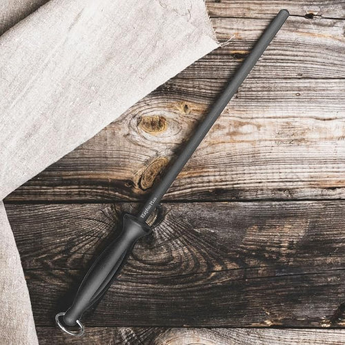 12-Inch Knife Sharpening Rod, Carbon Steel Honing Rod with Black Handle