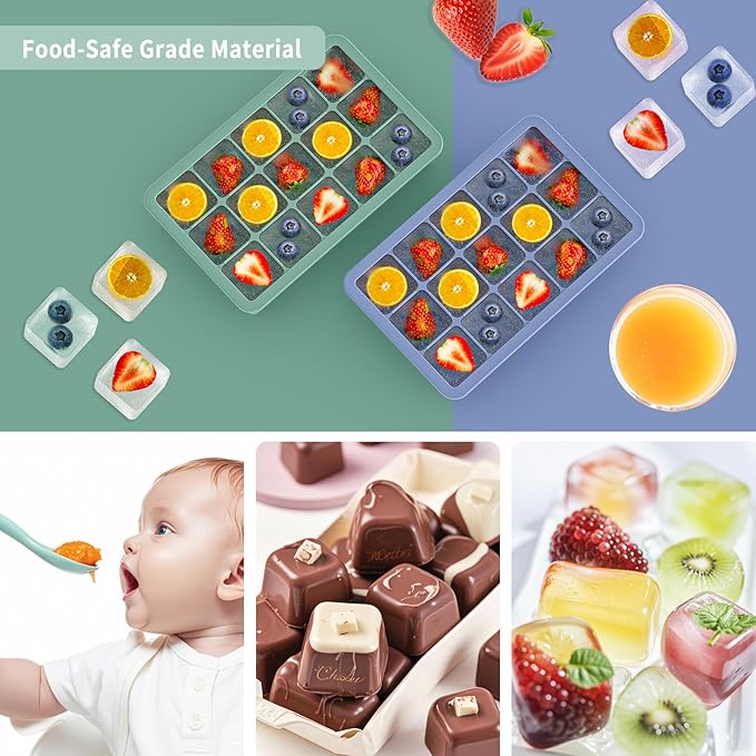 Silicone Ice Cube Tray 3 Pack, HANCELANT Ice Cube Mold, Ice Trays for Freezer with Lid for Whiskey, Cocktail, Drinks and Food, Freezer, BPA Free, Easy Release