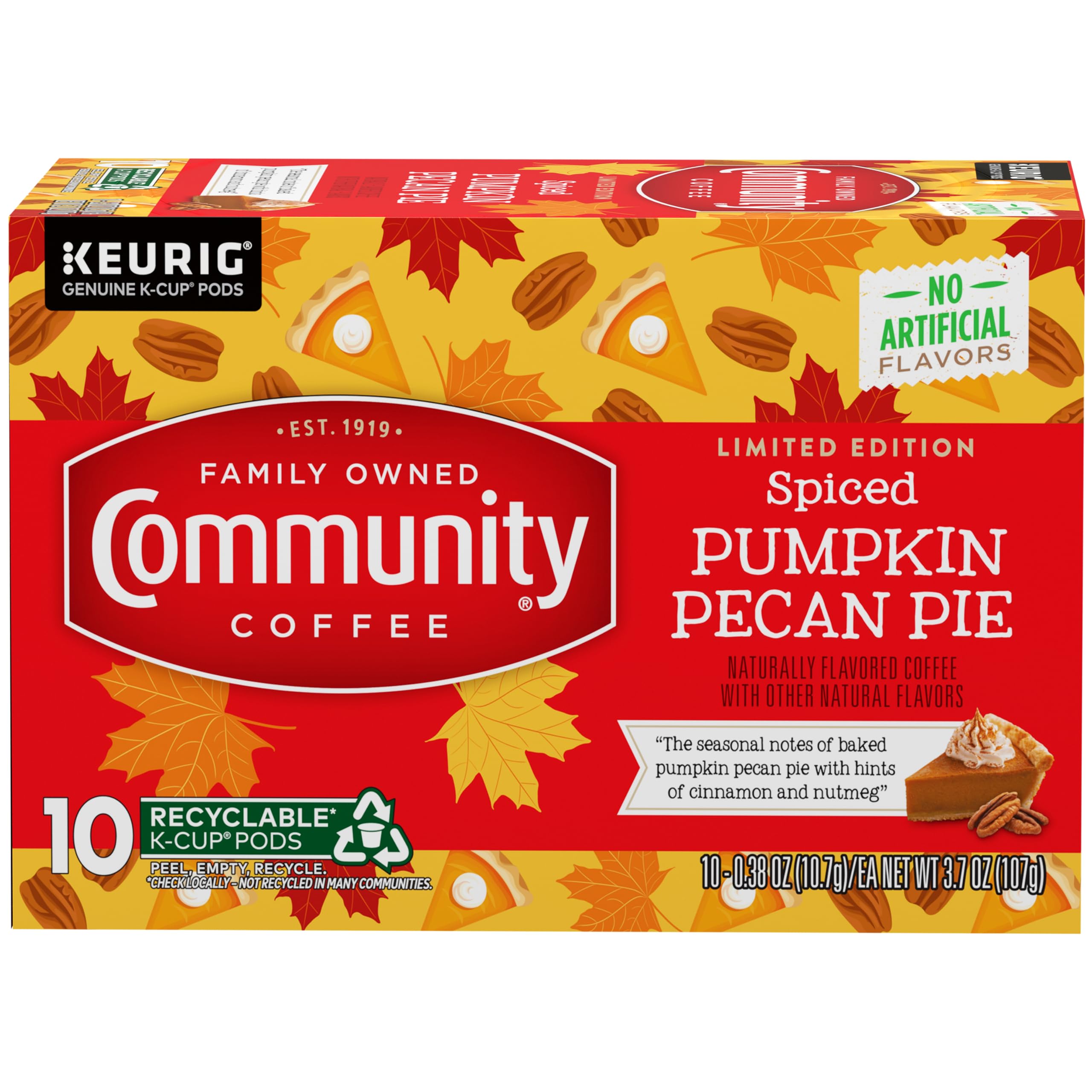 Community Coffee Spiced Pumpkin Pecan Pie Flavored Keurig Coffee Pods, 60 Count, Limited Edition, Medium Roast, 10 count (Pack of 6)